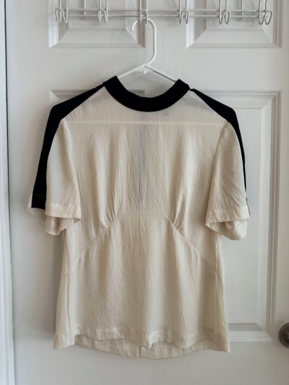 Rag & Bone Womens White & Black Silk-like Thea T-Shirt with Back Zip Size S